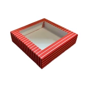 Pencereli Karton Kutu Çizgili  Model 25X25X5 CM (10 Adet)  Kırmızı - 1