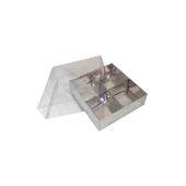 Asetat Kapaklı Karton Kutu 12x12x3 CM 4 Bölmeli Kutu (10 Adet)  Gümüş - 1