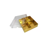 Asetat Kapaklı Karton Kutu 12x12x3 CM 4 Bölmeli Kutu (10 Adet)  Gold - 1