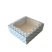 Çerçeveli Karton Kutu 9X9X3 CM (50 Adet)  Puantiyeli Mavi - 1