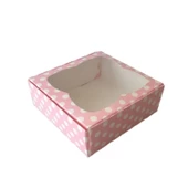 Çerçeveli Karton Kutu 8X8X3 CM (50 Adet)  Puantiyeli Pembe - 1
