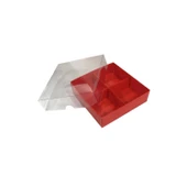 Asetat Kapaklı Karton Kutu 12x12x3 CM 4 Bölmeli Kutu (10 Adet)  Kırmızı - 1
