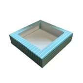 Pencereli Karton Kutu Çizgili  Model 25X25X5 CM (10 Adet)  Mavi - 1
