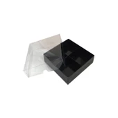 Asetat Kapaklı Karton Kutu 12x12x3 CM 4 Bölmeli Kutu (10 Adet)  Siyah - 1