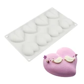 Silikon Kek Kalıp Çikolata Bombeli Desenli Kalp Kalıbı Mum Şeker Ham. Taş Tozu Kalıbı 8 Li thumbnail 1