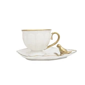 Sudedi Home Kuşlu Beyaz Gold Porselen 6 Kişilik Fincan Takımı KRD-3546 - 1