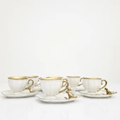 Sudedi Home Kuşlu Beyaz Gold Porselen 6 Kişilik Fincan Takımı KRD-3546 - 3