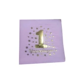 1 Yaşındayım Yazılı  Peçete Varaklı 33X33 CM  (16 Adet)  Pembe - 1