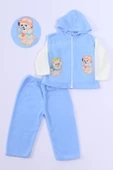 BEBEK POLAR 3LÜ TAKIM KAPŞONLU FERMUARLI NAKIŞLI C23 - 1