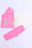 BEBEK POLAR 3LÜ TAKIM KAPŞONLU FERMUARLI NAKIŞLI C23 - 7