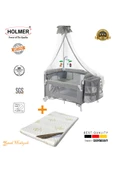 HOLMER Coolstyle (Anne Yanı -Deluxe Kumaş) Cibinlikli Dönenceli Oyun Parkı 70x110cm Gri + Aloevera Yatak - 1