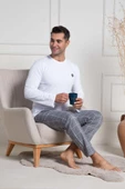 Mecit 3054 Erkek Beyaz Ekoseli Büyük Beden Pijama Takımı - 1