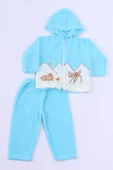 BEBEK POLAR ALT ÜST TAKIM KAPŞONLU FERMUARLI NAKIŞLI E11 - 7
