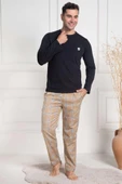 Mecit 3053 Erkek Siyah Ekoseli Büyük Beden Pijama Takımı - 1
