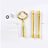 Epoksi 3 Katlı Meyve Ve Cupcake Stant Bağlantı Aparatı Stant Tutucu Çiçek Desenli   Gold - 1
