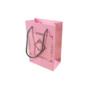 Karton İp Saplı Hediye Çantası Saray Desenli Gümüş 12X17 25 Adet  Pembe - 1