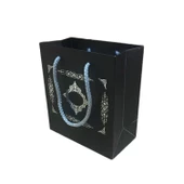 Karton İpsaplı Hediye Çantası Saray Desenli Gümüş 15X17X8 10 Adet  Siyah - 1