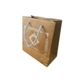 Karton İpsaplı Hediye Çantası Saray Desenli Gümüş 15X17X8 10 Adet  Kraft - 1
