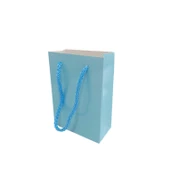 İp Saplı Karton Çanta Minik Boy Düz Renk 13.8X10X5 CM (25 Adet) Mavi - 1
