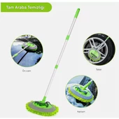 QASUL Mikrofiber Çok Fonksiyonlu Uzun Sopalı Oto Araba Araç Yıkama Temizleme Fırçası Yedek Mop Hediye - 2
