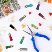 Epoksi Mini Deri Anahtarlık Küpe Püskül Karışık Renk  (100 Adet) - 3