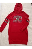 Kırmızı Kapüşonlu Sweatshirt, Sweatshirt Elbise, Krmızı Elbise, Spor Elbise - 1