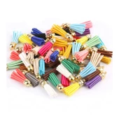 Epoksi Mini Deri Anahtarlık Küpe Püskül Karışık Renk  (100 Adet) - 1