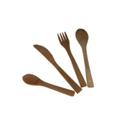 4'lü Ahşap Bambu Çatal Bıçak Kaşık Seti 19 cm Ahşap Çatal Bıçak Takımı - 6