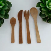 4'lü Ahşap Bambu Çatal Bıçak Kaşık Seti 19 cm Ahşap Çatal Bıçak Takımı - 5