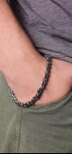 Gümüş Renk, Modern Halkalı Paslanmaz Çelik Erkek Bileklik 21 cm - 1
