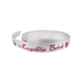 Saten Kurdele Hoşgeldin Bebek Yazılı 1 CM (10 Metre)  Pembe - 1
