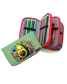 Kalem Kutusu Avakado Love Kawai Organizer Kalemkutu Vegan Deri Üç Bölmeli Kalemlik - Kırmızı thumbnail 3