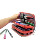 Kalem Kutusu Avakado Love Kawai Organizer Kalemkutu Vegan Deri Üç Bölmeli Kalemlik - Kırmızı thumbnail 4