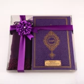 Şal + Tesbih + Kuran Hediye Seti (Orta Boy, Termo Deri, Mor) thumbnail 2