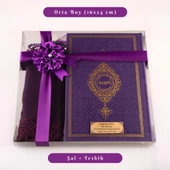 Şal + Tesbih + Kuran Hediye Seti (Orta Boy, Termo Deri, Mor) thumbnail 1