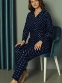 eliz bayan lacivert puantiyeli pijama takımı XL - 1