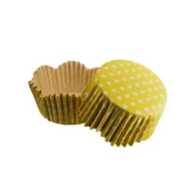 Cupcake Kalıbı Pet Kapsül Dalgalı Kek Kalıbı 65X38 MM (100 Adet)  Puantiyeli  Sarı - 1