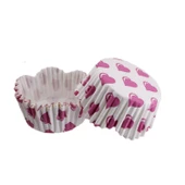 Cupcake Kalıbı Pet Kapsül Dalgalı Kek Kalıbı 65X38 MM (100 Adet)  Beyaza Fuşya Kalpli - 1