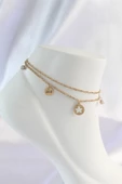 316L Çelik Gold Renk Zirkon Taş Detay Yıldız Halhal - TJ-HH1582 - 1