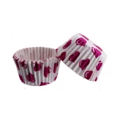 Cupcake Kalıbı Pet Kapsül  Kek Kalıbı 48X34 MM (100 Adet)  Beyaza Fuşya Kalpli - 1