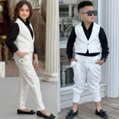 uğurböceğiçocuk Yeleki Şalvar Pantolon Görünümlü 3'lü Unisex Çocuk Takım - 2