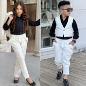 uğurböceğiçocuk Yeleki Şalvar Pantolon Görünümlü 3'lü Unisex Çocuk Takım - 1
