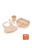 Babyjem Silikon Beslenme Seti Ekru - Bpa Içermeyen Silikon Önlük & Tabak & Bardak & Kaşık thumbnail 1