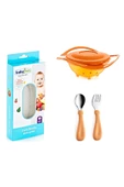 Babyjem Cam Rende + Dökülmeyen Tabak Turuncu + Paslanmaz Çelik Çatal Kaşık Seti Somon thumbnail 1