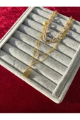 Ulaş Aksesuar  Gold Renk Kilit Katmanlı Kolye Gerdanlık Kolye Kadınlar İçin Katlı Kolye - 2