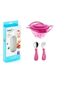 Babyjem Cam Rende + Dökülmeyen Tabak Pembe + Paslanmaz Çelik Çatal Kaşık Seti Pembe - 1