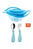 Babyjem Dökülmeyen Tabak Mavi Paslanmaz Çelik Çatal Kaşık Takımı Mavi thumbnail 1