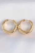 Pirinç Gold Renk Asimetrik Kıvrım Küpe - TJ-BKP8974 - 1