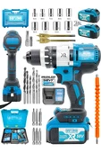 DAFLONG Brushless 58 v 5ah Çelik Şanzıman 10 Pilli Çift Akülü Darbeli Şarjlı Matkap Vidalama-MAVI - 1