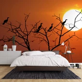 Günbatımı Ağaç ve Kuş Manzaralı Duvar Kağıdı thumbnail 2